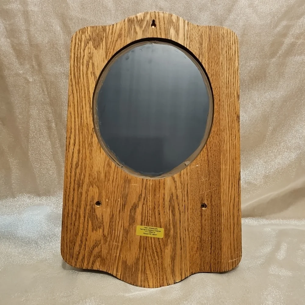 Vintage Hand Madw Elegant Oak Wall Mirror with Shelf